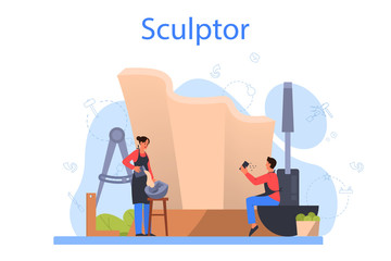 Professional sculptor concept. Creating sculpture of the marble,