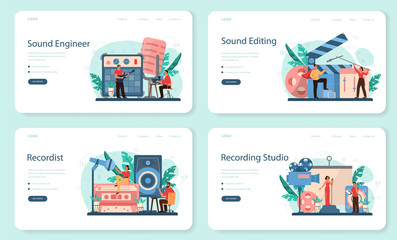 Sound engineer web banner or landing page set. Music production