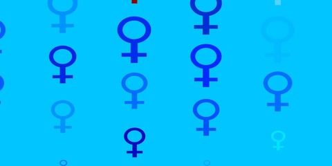 Light Blue, Red vector backdrop with woman's power symbols.