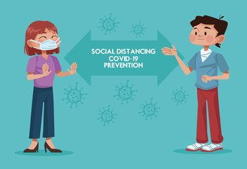 couple using face masks and practicing social distance