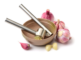 Fresh young garlic isolated on white background