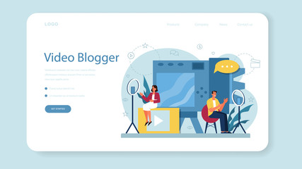 Video blogger web banner or landing page. Share content