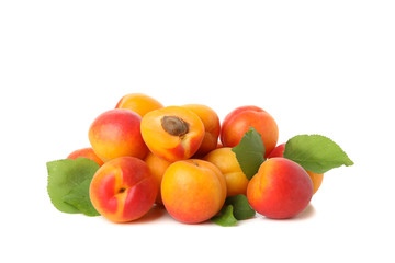 Fresh tasty apricots isolated on white background