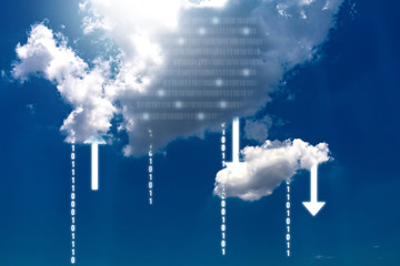 Background image with cloud computing technology concept on blue sky.
