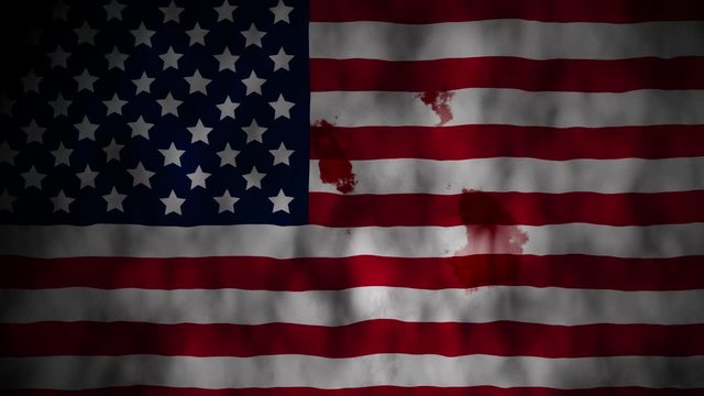 Coronavirus outbreak alert on USA flag and blood spreading all over