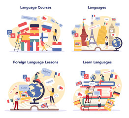 Fototapeta premium Language learning concept set. Study foreign languages with native