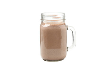 Glass of chocolate milkshake isolated on white background