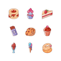 set of icons food on white background