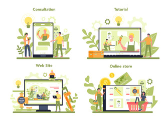 Plumbing online service or platform on differernt device concept set.