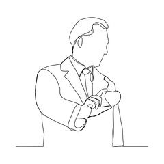Continuous line drawing of man doctor holding heart on palm hand. Vector illustration
