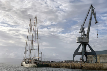 Industrial harbor cranes in the seaport