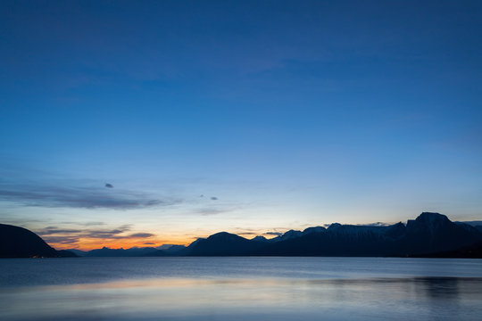 HAREID, NORWAY - 2014 MARCH 04. Sunrise at Hareid harbour.