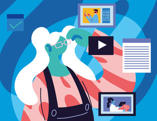 young woman with social media icons