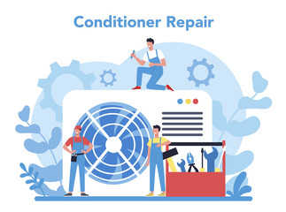 Air conditioning repair and instalation service concept. Repairman