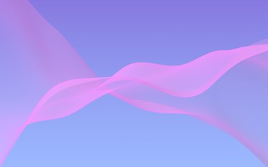 Pink wave on blue sky abstract background. Fluttering pink scarf. Waving on wind pink fabric. 3D illustration