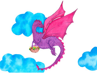 Pink violet dragon with wings isolated on white background. Watercolor. Illustration. Template. Sketch.