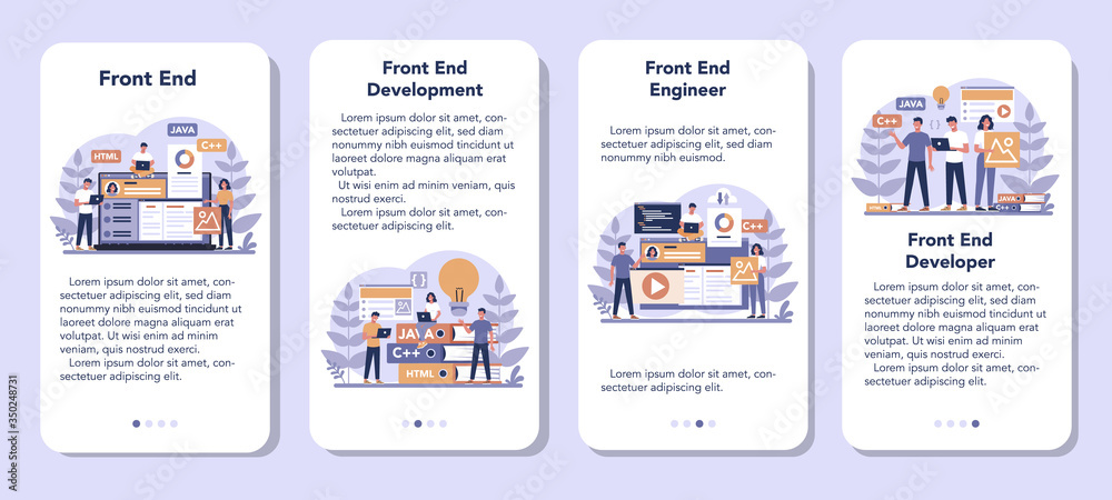 Wall mural frontend development mobile application banner set. website