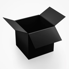 Realistic black cardboard packaging box  mock up on white background,  3d illustration