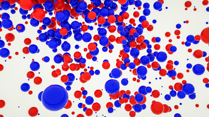 red and blue three-dimensional balls on a white background. abstract background. 3d render illustration