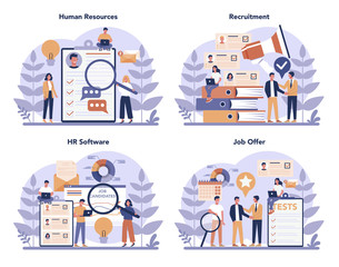 Human resources concept set. Idea of recruitment and job management.