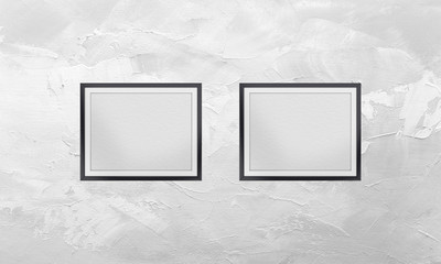 Photo frame mockup template on white textured wall background, 3d illustration