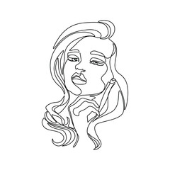 Woman abstract portrait, continuous line drawing, face of the girl is a single line on a white background,  Vector illustration. Tattoo, print and logo design for a spa or beauty salon. Line art.