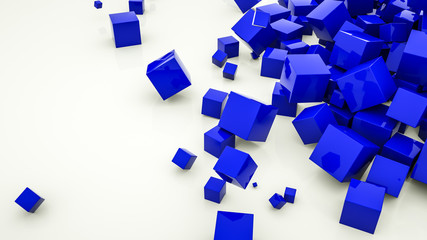 blue glossy cubes on a white background. abstract background. 3d render illustration