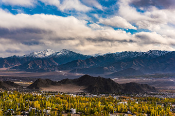 The city of Leh, Leh city is located in the Indian Himalayas viewed from Leh Palace