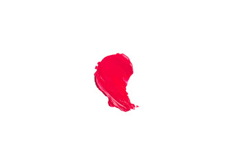 Sample dark red lipstick for makeup on a white background, isolate. texture