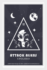 alien attack poster, humanoid face design in space, vector illustration