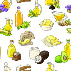 Vector seamless pattern with different sorts of oil and fats