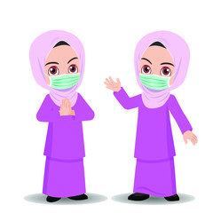 Malay girl celebrating Hari Raya Aidilfitri with medical mask