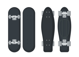 Set of skateboard and longboard icons in flat style isolated on white background.