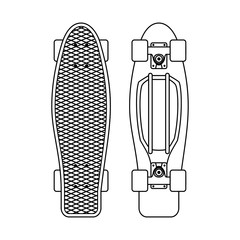 Longboard icon in line art style isolated on white background.