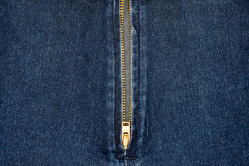 Metal zipper on denim skirt