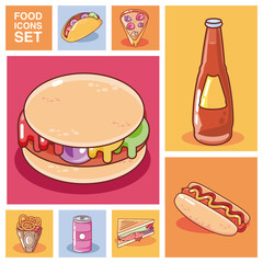 set of icons fast food