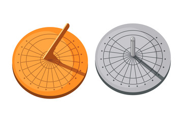 Vector set of Sundial icons in flat style isolated on a white background. - obrazy, fototapety, plakaty