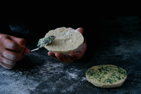 Traditional Portuguese flat circular bread Bolo Do Caco