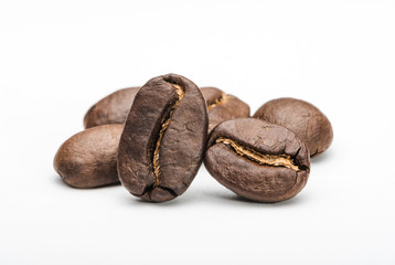 Set of fresh roasted coffee beans isolated on white background. .Coffee beans close up, Espresso dark