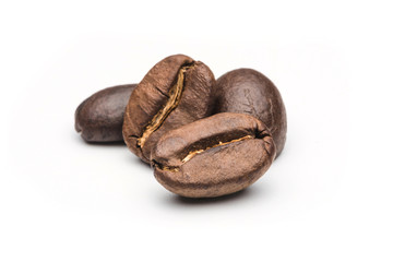 Set of fresh roasted coffee beans isolated on white background. .Coffee beans close up, Espresso dark