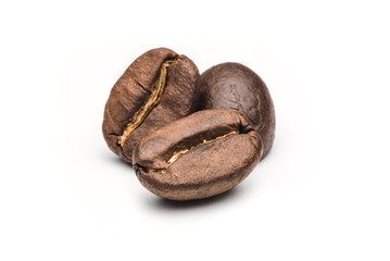 Set of fresh roasted coffee beans isolated on white background. .Coffee beans close up, Espresso dark