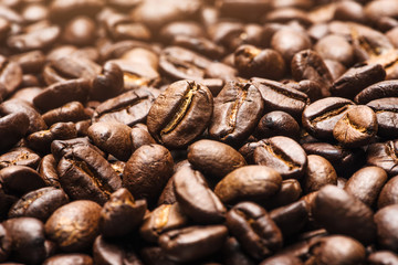 Roasted Coffee Beans Background. Close Up.