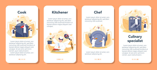 Restaurant chef cooking mobile application banner set. Collection