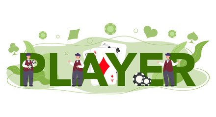 Casino player typographic header concept. Dealer in casino near