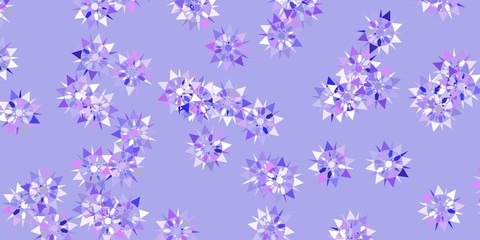 Light purple vector beautiful snowflakes backdrop with flowers.