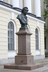 The monument to the great Russian poet A. Pushkin, naberegnaya Makarova, Saint-Petersburg, Russia...