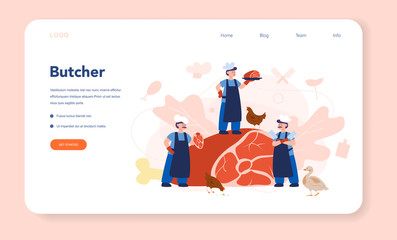 Butcher or meatman web banner or landing page. Fresh meat