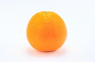 Fresh orange fruit with leaf on white background
