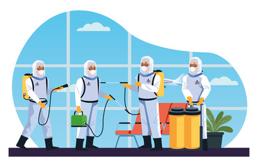 biosafety workers desinfect airport for covid19