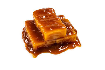 Tasty caramel candy isolated on white background.
